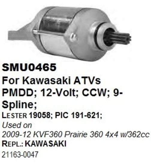 Kawasaki Prairie 360 09 12 Kvf360 4x4 Arrowhead Starter Motor Arrowhead