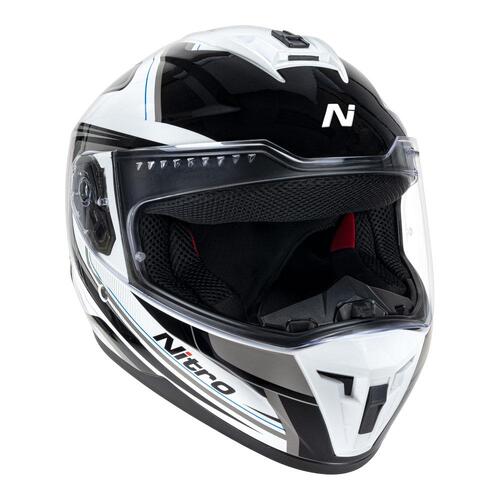 Nitro N700 Full Face Motorcycle Road Helmet Gloss White Black Gunmetal