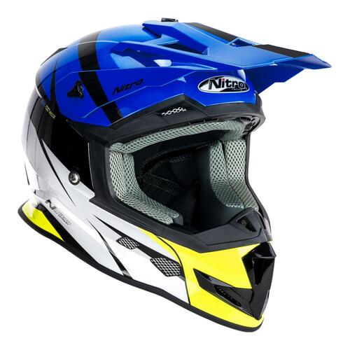 Nitro MX700 Recoil MX Motocross Helmet Gloss Black Blue White Fluro