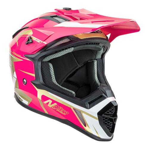 Nitro MX760 MX Motocross Helmet Gloss Pink White Gold