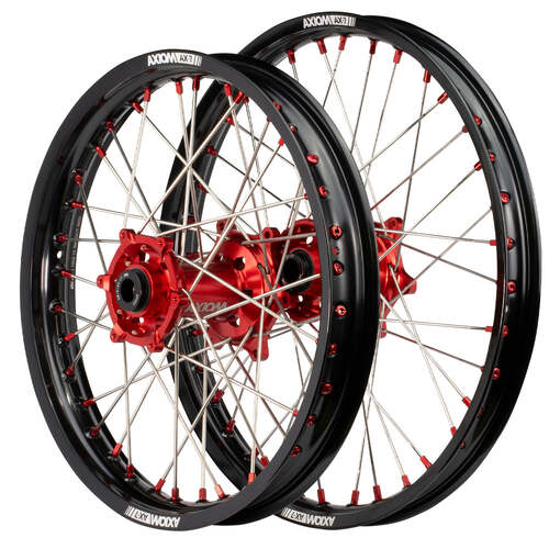 Honda CR85R 1996-2007 Axiom Flat Track Wheel Set 19x1.4/17x1.85 Black Rims Red Hubs