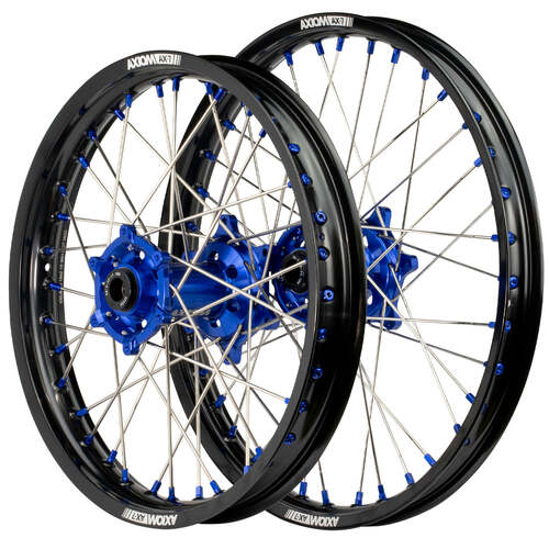 Yamaha YZ85 1993-2024 Axiom Flat Track Wheel Set 19x1.4/17x1.85 Black Rims Blue Hubs