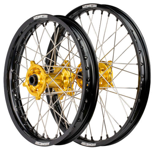 Yamaha YZ85 1993-2024 Axiom Flat Track Wheel Set 19x1.4/17x1.85 Black Rims Gold Hubs