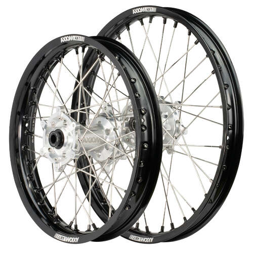 Yamaha YZ85 1993-2024 Axiom Flat Track Wheel Set 19x1.4/17x1.85 Black Rims Silver Hubs