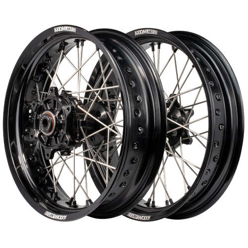 Suzuki DR650SE 1990-2022 Axiom Supermotard Wheel Set 17x3.5/17x4.25 Cush Drive Black Rim Black Hub 