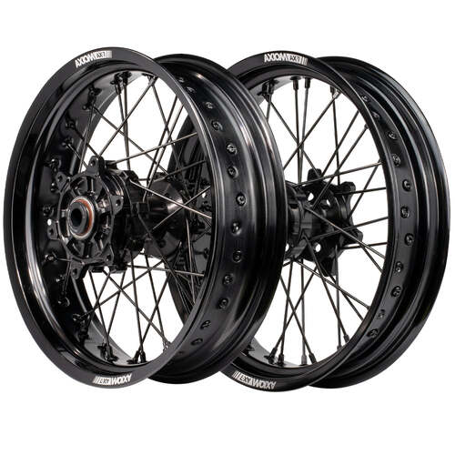 KTM 125 EXC 2003-2017 Axiom Supermotard Wheel Set 17x3.5/17x4.25 Black Rims Hubs Spokes & Nipples