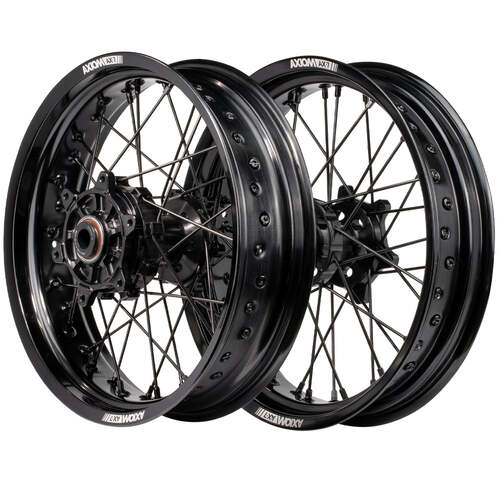 KTM 250 EXC TPI 2018 - 2024 Axiom Supermotard Wheel Set 17x3.5/17x4.25 Black Rims Hubs Spokes & Nipples