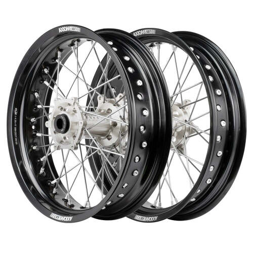 KTM 125 EXC 2003-2017 Axiom Supermotard Wheel Set 17x3.5/17x4.25 Black Spokes Black Rim Silver Hub Silver Nipples