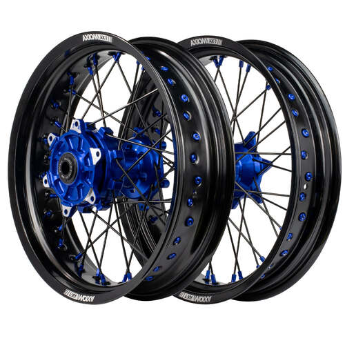 Husqvarna TE250i 2018 - 2024 Axiom Supermotard Wheel Set 17x3.5/17x4.25 Cush Drive Black Rims Blue Hubs & Nipples
