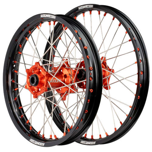 KTM 250 SX-F 2007-2024 Axiom Flat Track Wheel Set 19x2.15/19x2.50 Black Rims Orange Hubs