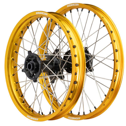 Gas-Gas MC 250 2021 - 2024 Axiom SNR MX Wheel Set 21x1.6/19x2.15 Gold Rims Black Hubs Black Nipples