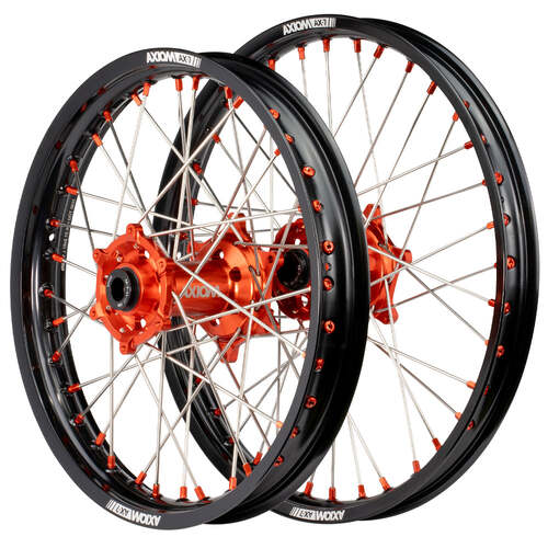 Gas-Gas MC 250 2021 - 2024 Axiom SNR MX Wheel Set 21x1.6/19x2.15 Black Rims Orange Hubs Orange Nipples