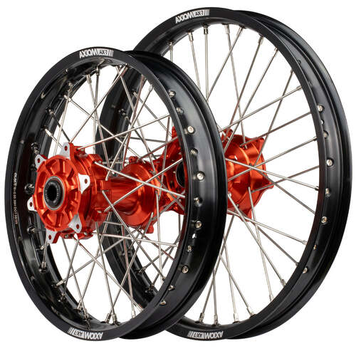 KTM 250 EXC TPI 2018 - 2024 Axiom Cush Drive Enduro Wheel Set 21x1.6/18x2.15 Black Rims Orange Hubs 