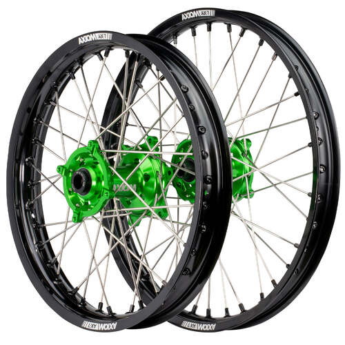 Kawasaki KX125 2006-2008 Axiom Flat Track Wheel Set 19x2.15/19x2.50 Black Rims Green Hubs