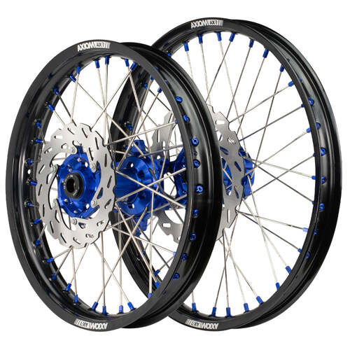 Yamaha WR450F 2003-2015 Axiom Wheel Set 21x1.6/18x2.15 Black Rims Blue Hubs SS Spokes inc Brake Discs