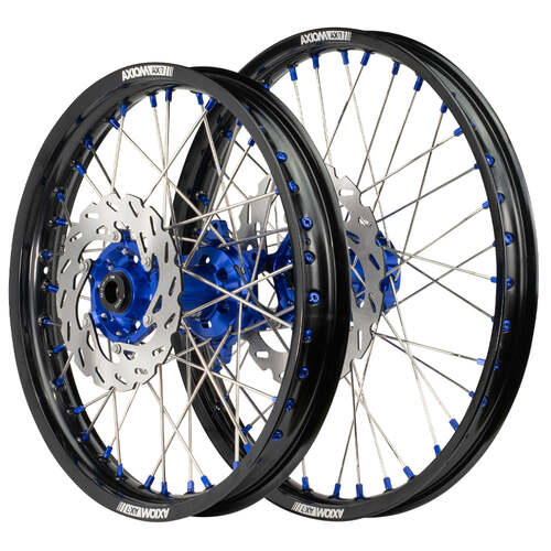 Gas-Gas MC 250 2021 - 2024 Axiom Wheel Set 21x1.6/19x2.15 Black Rims Blue Hubs SS Spokes inc Brake Discs