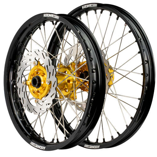 Suzuki RM-Z250 2019-2024 Axiom Wheel Set 21x1.6/19x2.15 Black Rims Gold Hubs SS Spokes inc Brake Discs