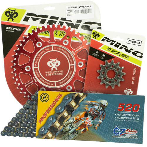 Honda CR125R 1983-2007 Mino 12T/48T MX CZ Chain & Red Alloy Sprocket Kit