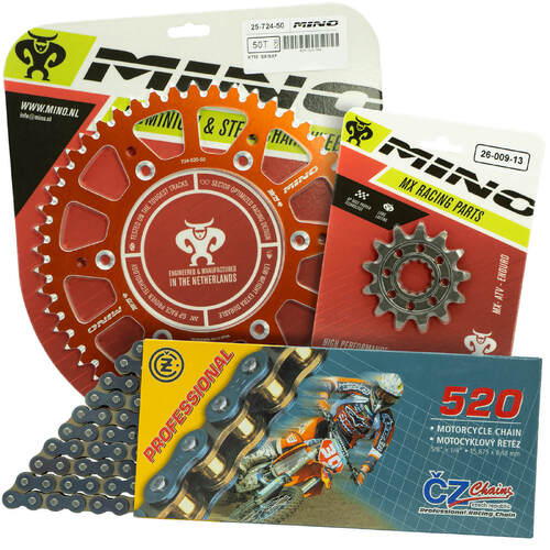 KTM 350 EXC-F 2012-2022 Mino 13T/50T CZ Chain & Orange Alloy Sprocket Kit 