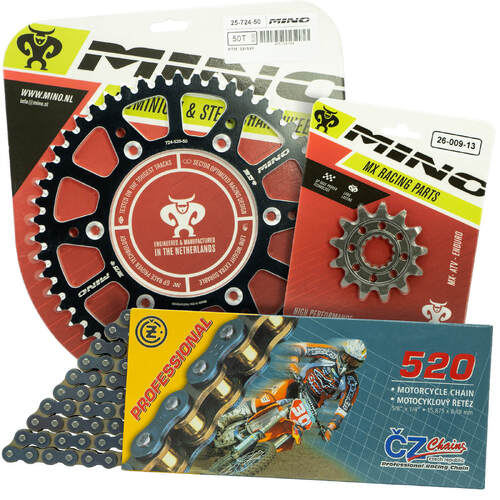 KTM 350 XC-F 2011 - 2022 Mino 15T/49T MX CZ Chain & Black Alloy Sprocket Kit