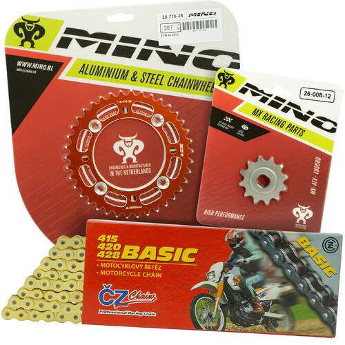 KTM 50 SX 2014-2023 Mino 13T/38T Gold MX CZ Chain and Orange Alloy Sprocket Kit