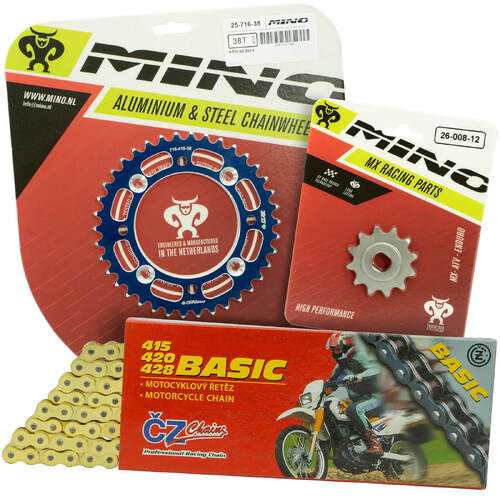 Husqvarna TC50 2017 - 2022 Mino 11T/38T Gold MX CZ Chain and Blue Alloy Sprocket Kit