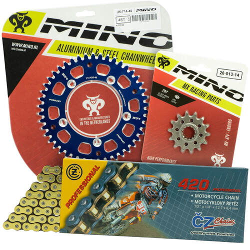 Gas Gas MC65 2021-2022 Mino 14T/47T Gold MX CZ Chain and Blue Alloy Sprocket Kit