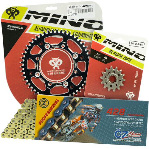 Husqvarna TC85 2014-2017 Mino 12T/45T Gold MX CZ Chain and Black Alloy Sprocket Kit