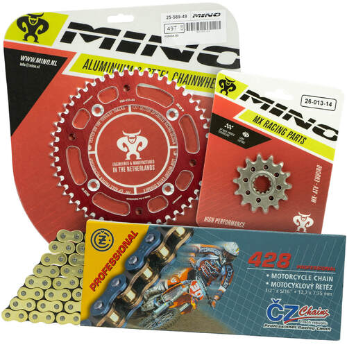 Gas Gas MC85 2021-2022 Mino 12T/46T Gold MX CZ Chain and Red Alloy Sprocket Kit