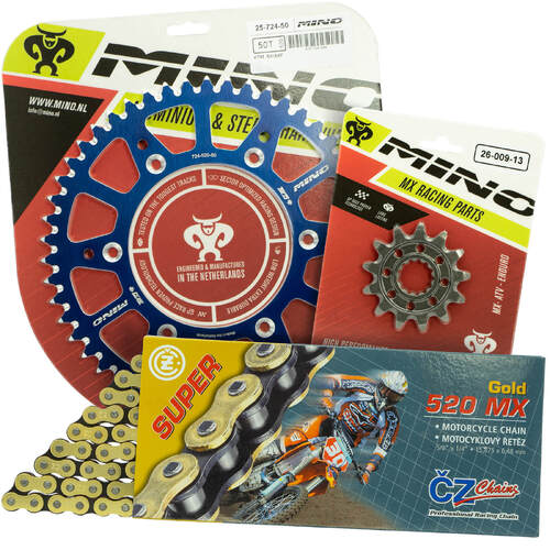 Yamaha YZ250X 2016-2022 Mino 15T/50T Gold MX CZ Chain & Blue Alloy Sprocket Kit