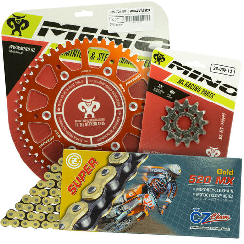 KTM 300 EXC 1995 - 2022 Mino 12T/49T Gold MX CZ Chain & Orange Alloy Sprocket Kit