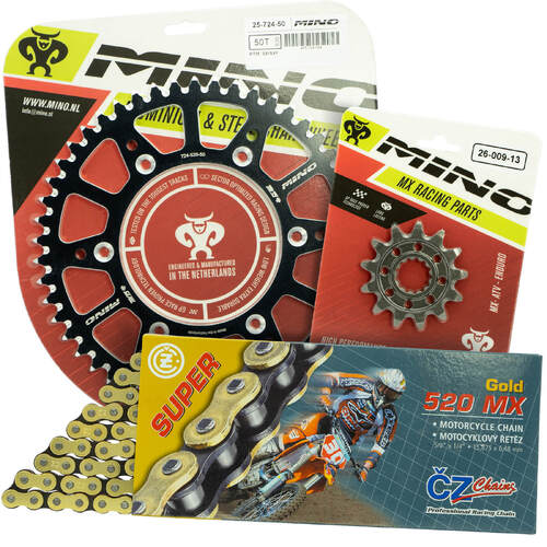 KTM 350 XC-F 2011 - 2022 Mino 15T/49T Gold MX CZ Chain & Black Alloy Sprocket Kit