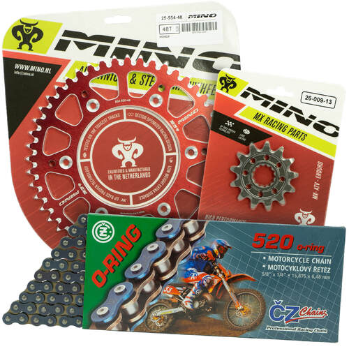 Honda CR125R 1983-2007 Mino 12T/48T O-Ring CZ Chain & Red Alloy Sprocket Kit