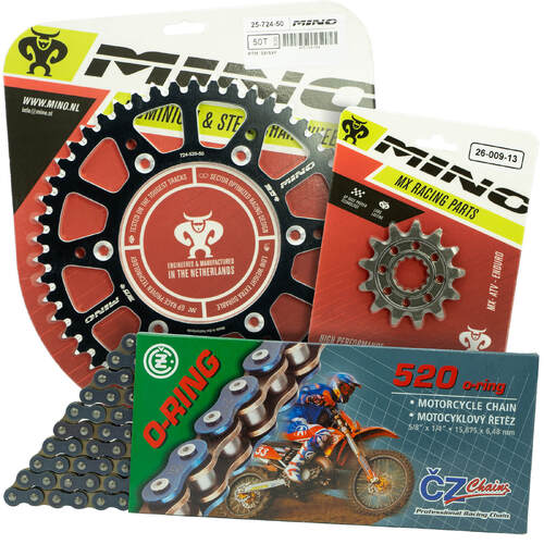 Kawasaki KLX450 2007-2022 Mino 12T/51T O-Ring CZ Chain & Black Alloy Sprocket Kit