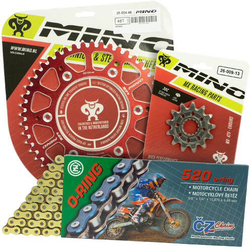 Honda CR125R 1983-2007 Mino 12T/48T Gold O-Ring CZ Chain & Red Alloy Sprocket Kit