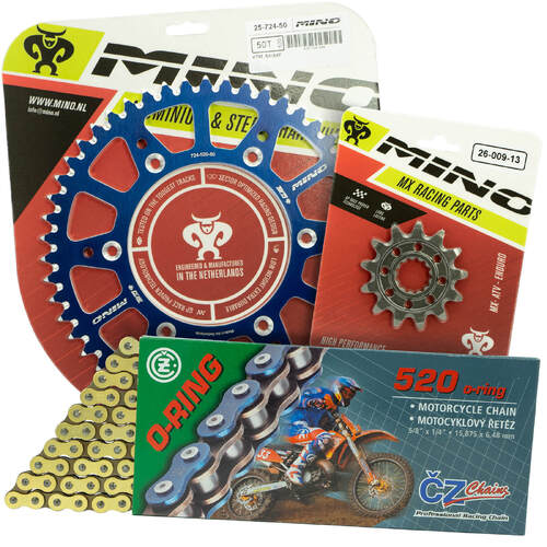 Yamaha YZ250X 2016-2022 Mino 15T/50T Gold O-Ring CZ Chain & Blue Alloy Sprocket Kit