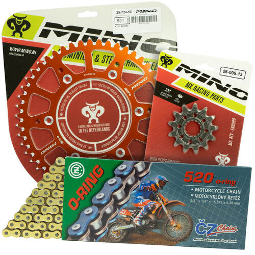 KTM 300 EXC 1995-2022 Mino 12T/49T Gold O-Ring CZ Chain & Orange Alloy Sprocket Kit