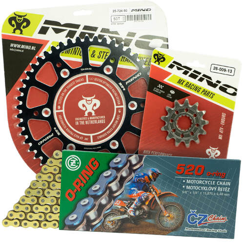 KTM 350 XC-F 2011 - 2022 Mino 15T/49T Gold O-Ring CZ Chain & Black Alloy Sprocket Kit