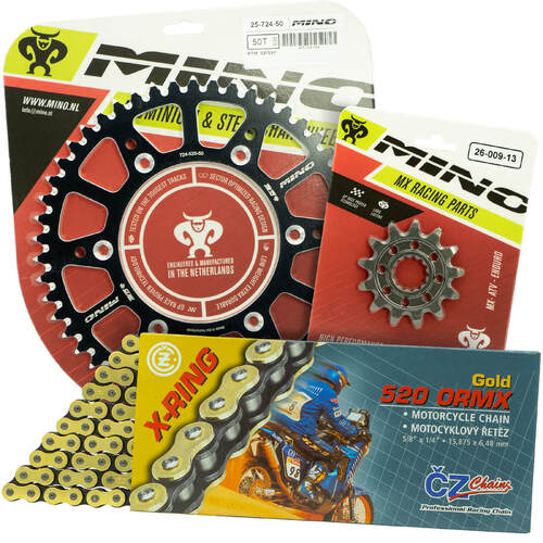 Kawasaki KLX450 2007-2022 Mino 12T/51T Gold X-Ring CZ Chain & Black Alloy Sprocket Kit