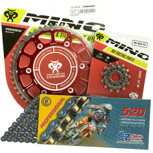 Honda CR125R 1983-2007 Mino 12T/48T MX CZ Chain & Red Fusion Sprocket Kit