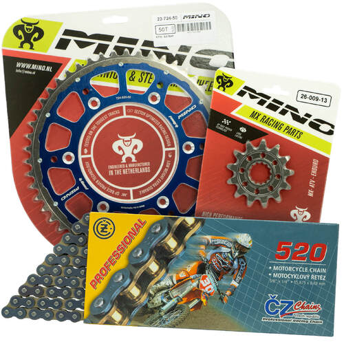 Yamaha WR250F 2001-2022 Mino 15T/50T MX CZ Chain & Blue Fusion Sprocket Kit