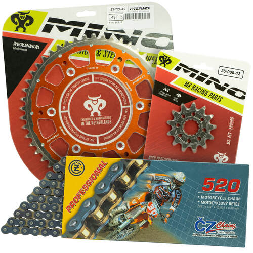 KTM 250 EXC-F 2007-2022 Mino 12T/52T MX CZ Chain & Orange Fusion Sprocket Kit