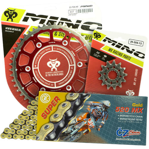 Honda CR125R 1983-2007 Mino 12T/48T Gold MX CZ Chain & Red Fusion Sprocket Kit