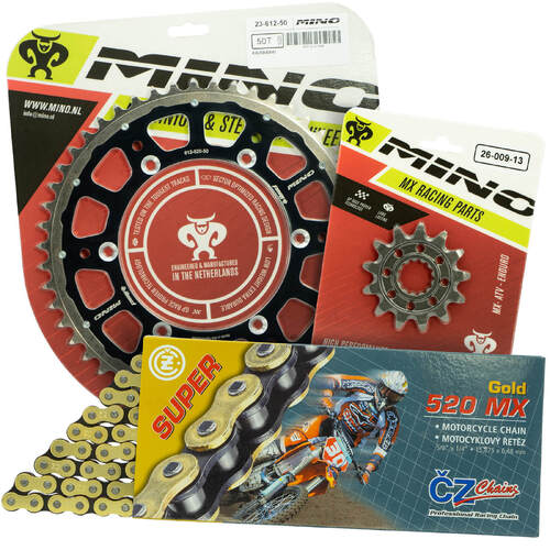 Kawasaki KLX450 2007-2022 Mino 12T/52T Gold MX CZ Chain & Black Fusion Sprocket Kit