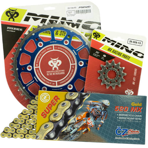 Yamaha YZ450FX 2016-2022 Mino 14T/51T Gold MX CZ Chain & Blue Fusion Sprocket Kit