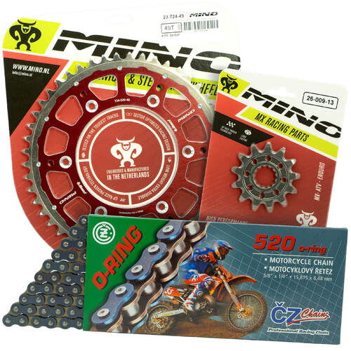 Honda CR125R 1983-2007 Mino 12T/48T O-Ring CZ Chain & Red Fusion Sprocket Kit