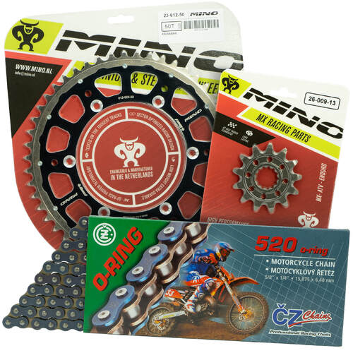 Kawasaki KLX450 2007-2022 Mino 12T/51T O-Ring CZ Chain & Black Fusion Sprocket Kit