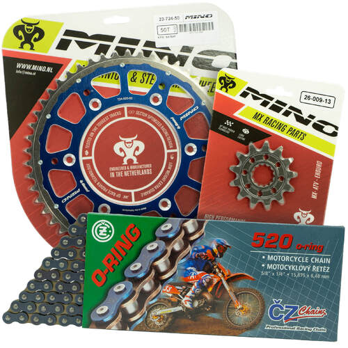 Yamaha YZ450FX 2016-2022 Mino 14T/51T O-Ring CZ Chain & Blue Fusion Sprocket Kit