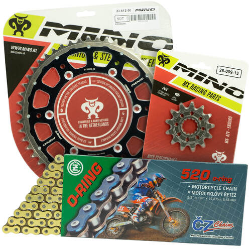 Kawasaki KLX450 2007-2022 Mino 12T/51T Gold O-Ring CZ Chain & Black Fusion Sprocket Kit