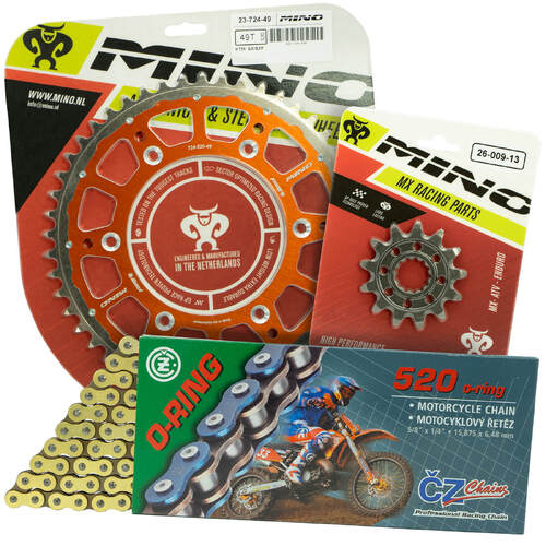 KTM 300 EXC 1995-2022 Mino 12T/49T Gold O-Ring CZ Chain & Orange Fusion Sprocket Kit